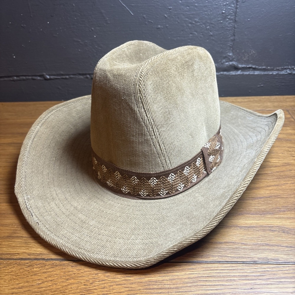 Vintage Newport Cowboy Hat Brown Corduroy Men's MEDIUM 7-7 1/8 Western Style